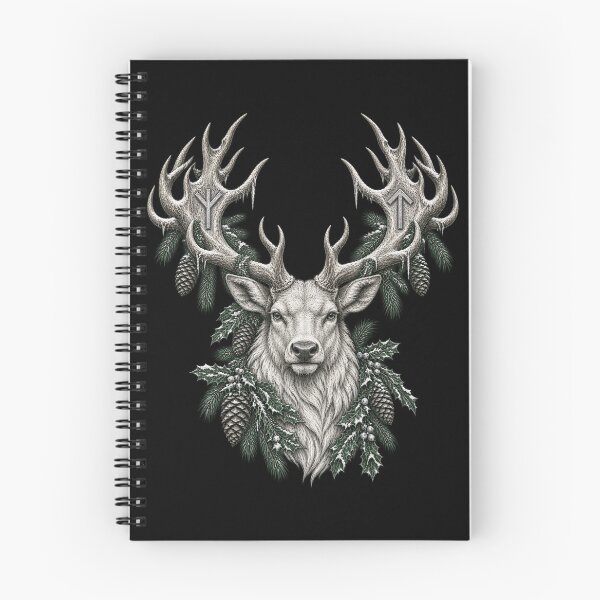 Item preview, The Runestone Stag – Eikthyrnir Crowned in Frosted Nordic Runes designed and sold by Anyshca.