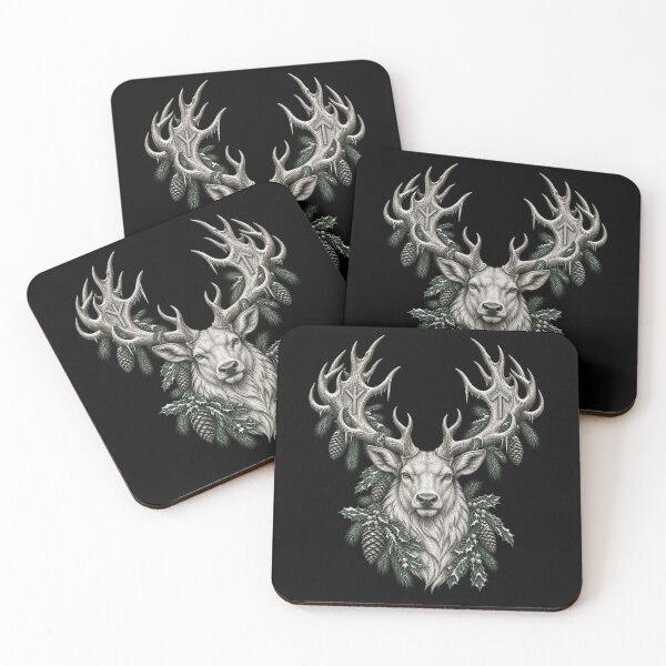 Item preview, The Runestone Stag – Eikthyrnir Crowned in Frosted Nordic Runes designed and sold by Anyshca.