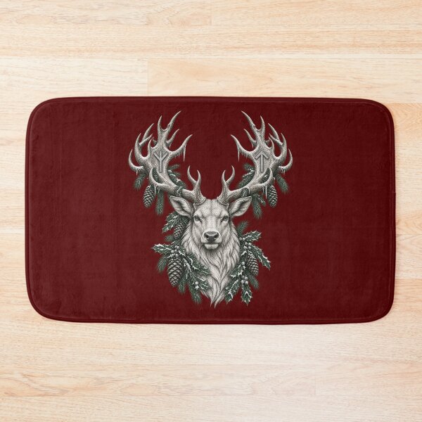 Item preview, The Runestone Stag – Eikthyrnir Crowned in Frosted Nordic Runes designed and sold by Anyshca.