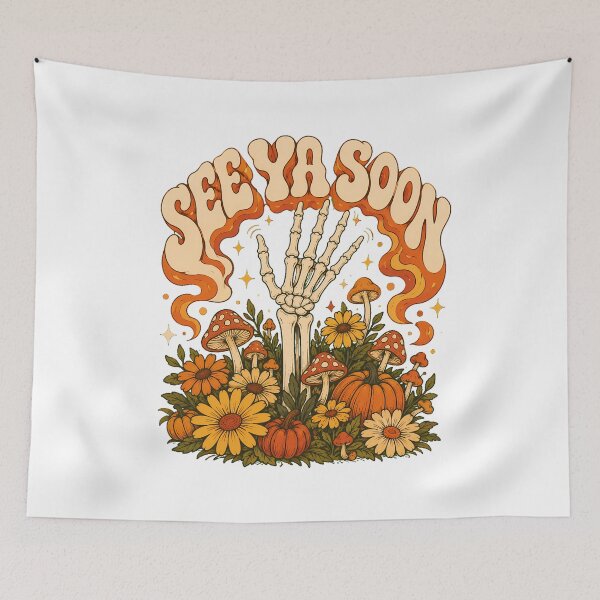 Item preview, Groovy Skeleton Hand Floral Autumn Skull Halloween designed and sold by chattsuede.