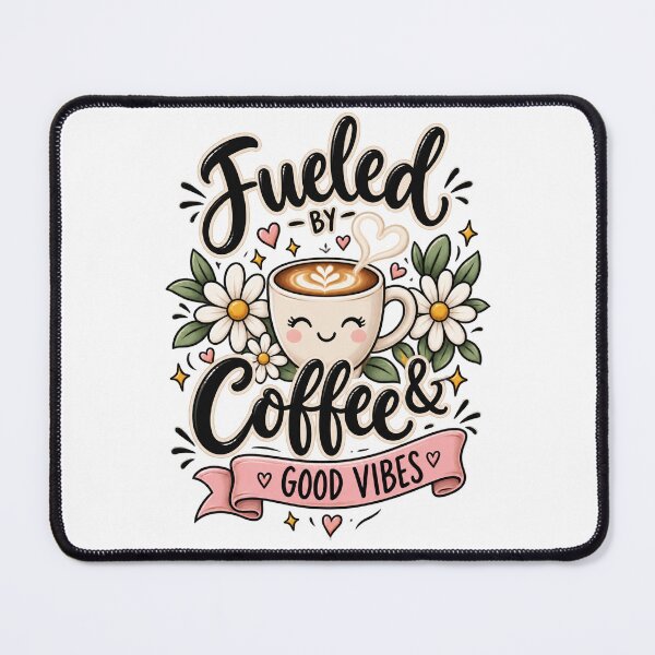 Item preview, Fueled By Coffee & Good Vibes - Cute Kawaii Mug with Flowers designed and sold by HCD1991.