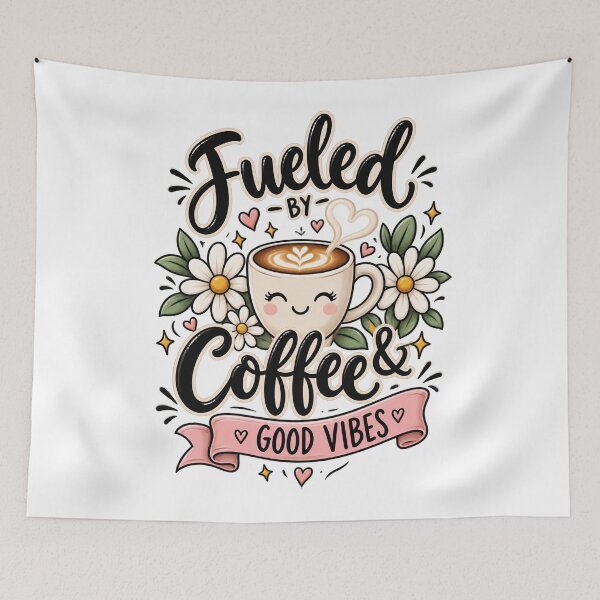 Item preview, Fueled By Coffee & Good Vibes - Cute Kawaii Mug with Flowers designed and sold by HCD1991.