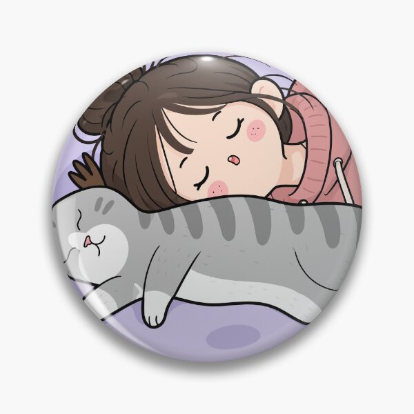 Item preview, Lazy Sunday Cozy Sleeping Girl And Grey Tabby Cat Graphic Art designed and sold by The Upside Down.