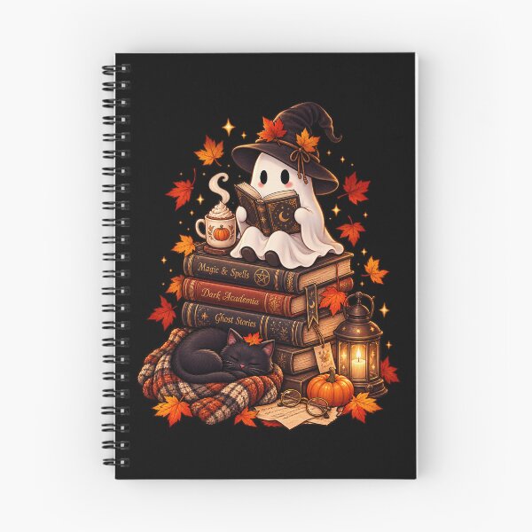 Item preview, Cozy Bookish Ghost Reading Magic Books Autumn Witch Cat Pumpkin Spice Fall designed and sold by LuxeBuzz.