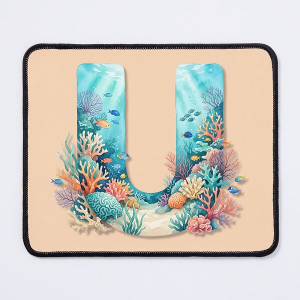 Item preview, Ocean Initial U with Coral Reef & Tropical Fish – Underwater Monogram Design designed and sold by Sea Gem.