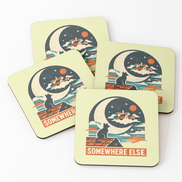 Item preview, Somewhere Else – Dreamy Cat Moon Village Illustration designed and sold by Dogandesighn.