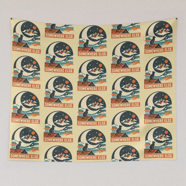 Item preview, Somewhere Else – Dreamy Cat Moon Village Illustration designed and sold by Dogandesighn.