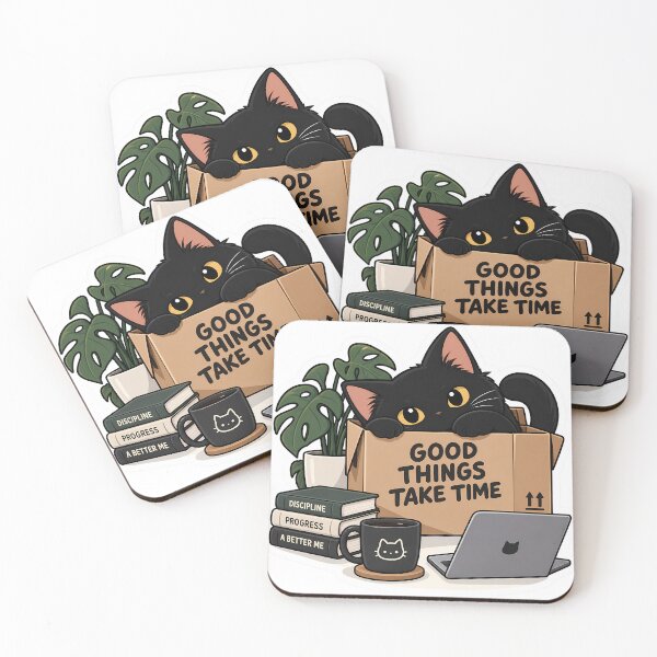 Item preview, Good Things Take Time Black Cat Box Sticker designed and sold by GenZStickerHub1.