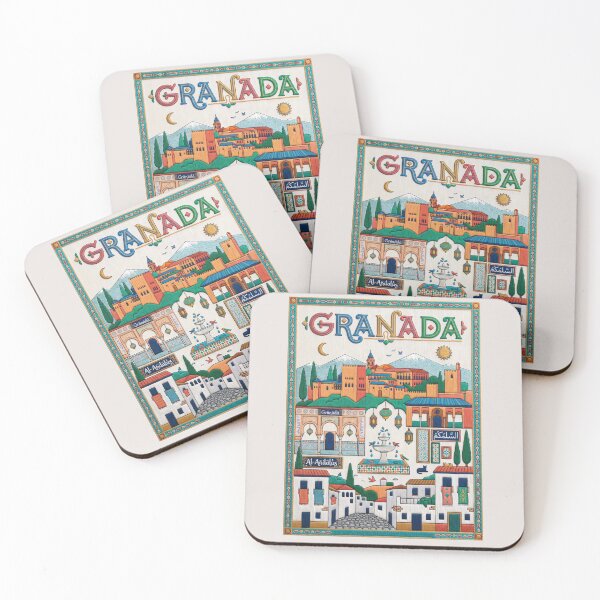 Item preview, Granada Spain Embroidered Travel Art - Alhambra Palace & Sierra Nevada Stitched Artwork designed and sold by Witsprings.