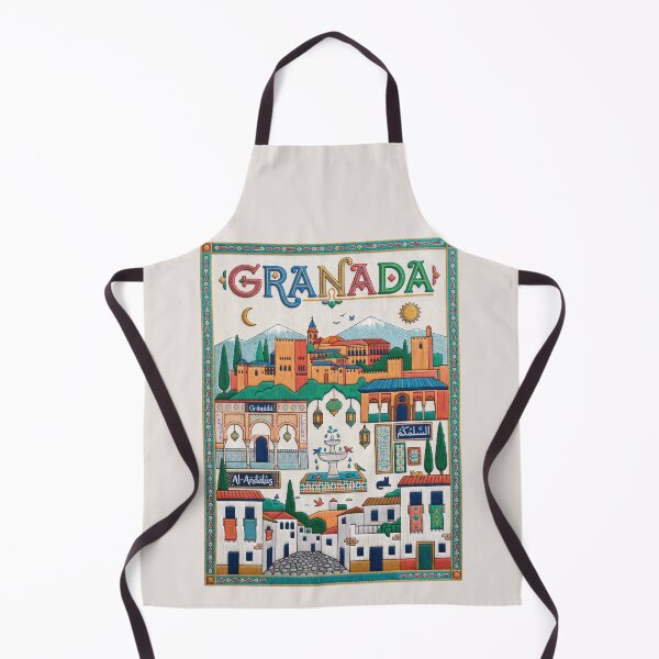 Item preview, Granada Spain Embroidered Travel Art - Alhambra Palace & Sierra Nevada Stitched Artwork designed and sold by Witsprings.