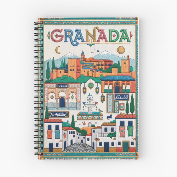 Item preview, Granada Spain Embroidered Travel Art - Alhambra Palace & Sierra Nevada Stitched Artwork designed and sold by Witsprings.