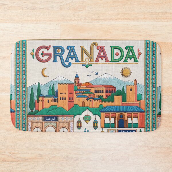 Item preview, Granada Spain Embroidered Travel Art - Alhambra Palace & Sierra Nevada Stitched Artwork designed and sold by Witsprings.