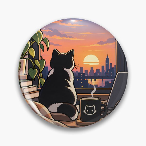 Item preview, Cozy Cat Watching City Sunset Aesthetic Sticker designed and sold by GenZStickerHub1.