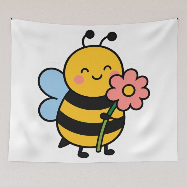 Item preview, Cute Kawaii Bumblebee Holding Pink Flower designed and sold by Vision Crafted.