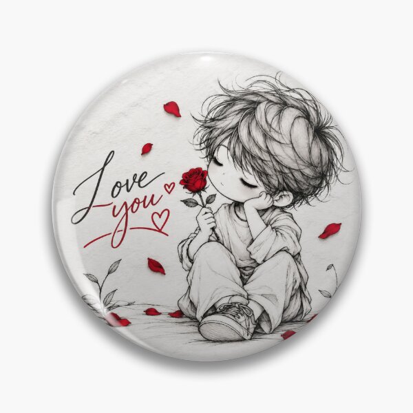 Item preview, Cute Chibi Boy with Red Rose Sketch designed and sold by ShairoArt.