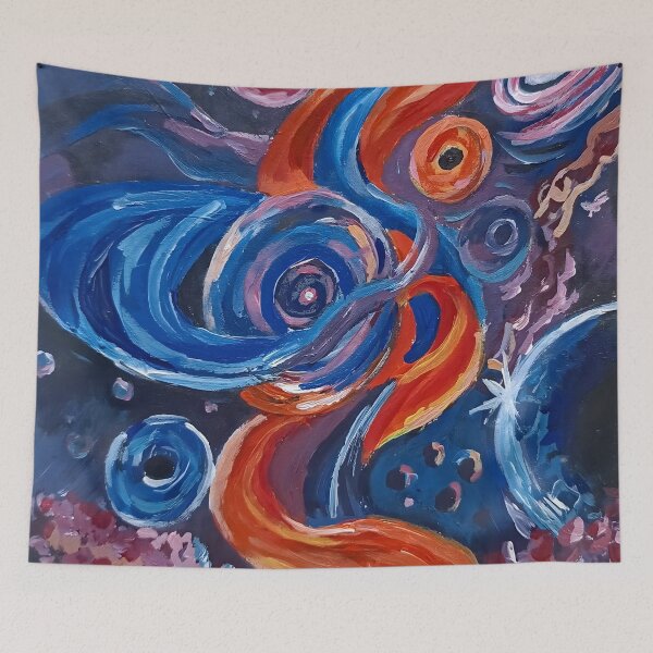Item preview, Abstract Blue & Orange Ocean Wave Comforter and Shower Curtain – Vibrant Artistic Floral Design. designed and sold by fbtrisha.