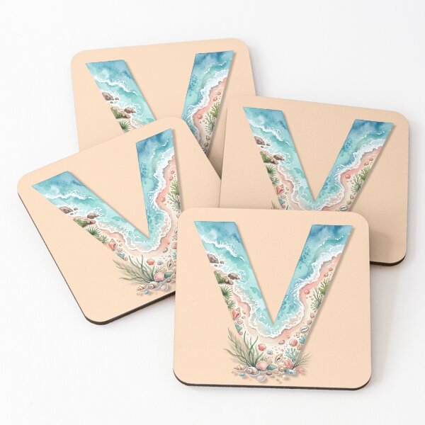 Item preview, Coastal Initial V with Beach Coast – Seaside Monogram Design designed and sold by Sea Gem.