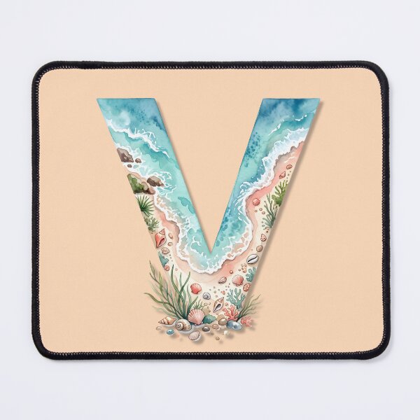 Item preview, Coastal Initial V with Beach Coast – Seaside Monogram Design designed and sold by Sea Gem.