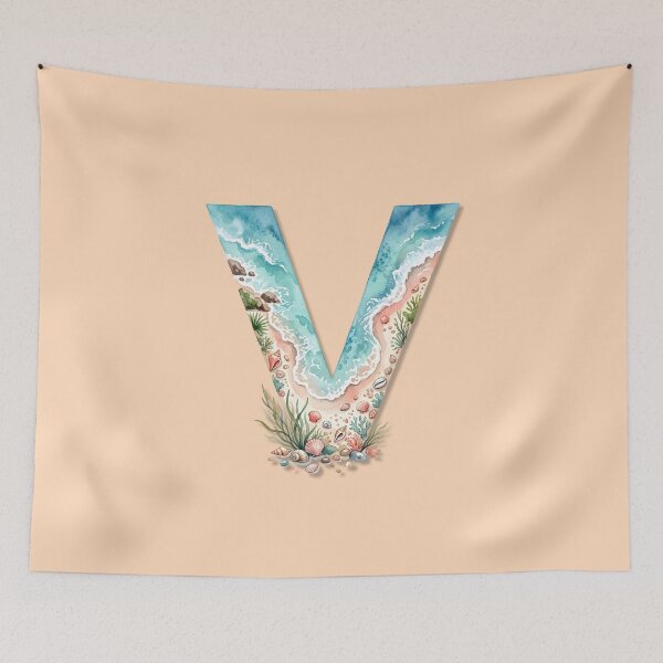 Item preview, Coastal Initial V with Beach Coast – Seaside Monogram Design designed and sold by Sea Gem.