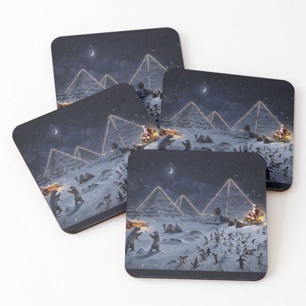Item preview, Santa and Penguins at Snowy Pyramids Christmas Art designed and sold by AfresStudio.