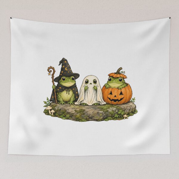 Item preview, Cottagecore Halloween Frogs Spooky Wizard Ghost Toad designed and sold by chattsuede.