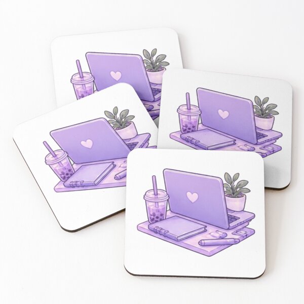 Item preview, Cute Purple Study Desk with Laptop and Boba designed and sold by Kiralemon.