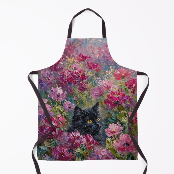 Item preview, Black Cat Hidden in Pink Blooms Oil Painting designed and sold by Jozefin's Studio.
