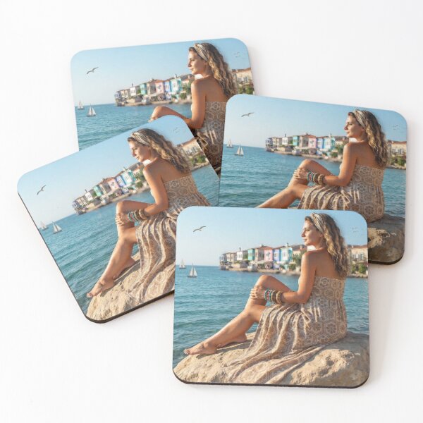 Item preview, Aegean Sea Coastal Town Boho Woman Art designed and sold by AfresStudio.