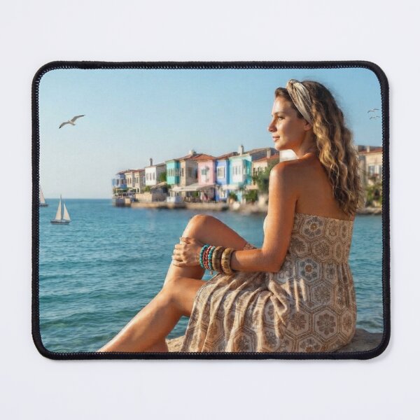Item preview, Aegean Sea Coastal Town Boho Woman Art designed and sold by AfresStudio.