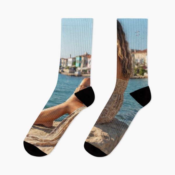 Item preview, Aegean Sea Coastal Town Boho Woman Art designed and sold by AfresStudio.