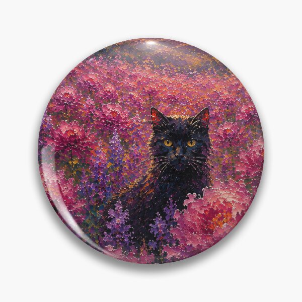 Item preview, Black Cat in Pink Flower Field Impressionist Oil Painting designed and sold by Jozefin's Studio.