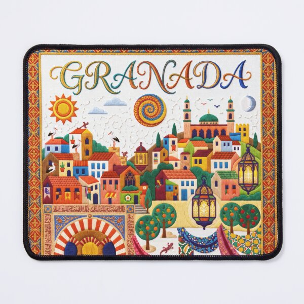 Item preview, Granada Spain Embroidered Travel Art - Moorish Architecture & Albaicin Stitched Poste designed and sold by Witsprings.