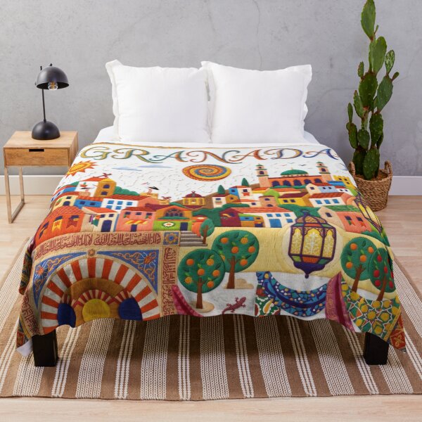 Item preview, Granada Spain Embroidered Travel Art - Moorish Architecture & Albaicin Stitched Poste designed and sold by Witsprings.