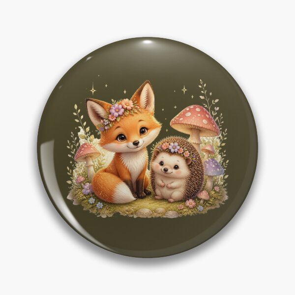 Item preview, Cute Woodland Fox and Hedgehog with Flowers and Mushrooms designed and sold by All About DigiCraft by Fedelina.