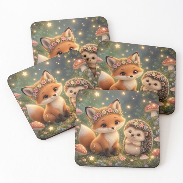 Item preview, Cute Woodland Fox and Hedgehog with Flowers and Mushrooms designed and sold by All About DigiCraft by Fedelina.