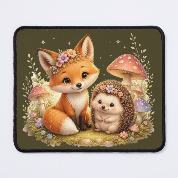 Item preview, Cute Woodland Fox and Hedgehog with Flowers and Mushrooms designed and sold by All About DigiCraft by Fedelina.
