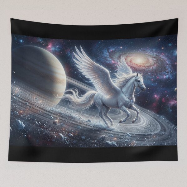 Item preview, Cosmic Pegasus Galloping on Saturn Rings Space Art designed and sold by AfresStudio.