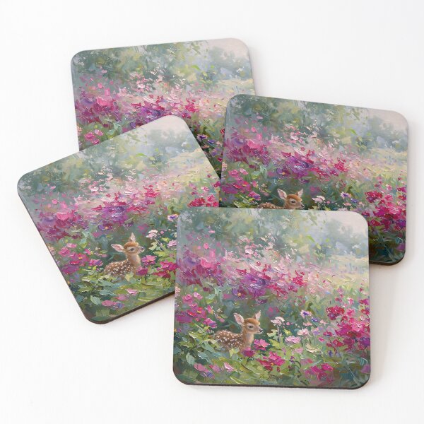 Item preview, Impressionist Flower Field Painting with Hidden Fawn designed and sold by Jozefin's Studio.