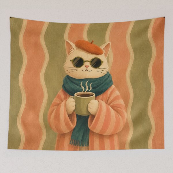 Item preview, Cozy Autumn Cat Coffee Illustration designed and sold by Pure Craft.