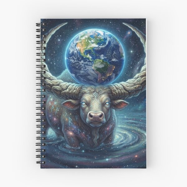 Item preview, Cosmic Bull Holding Earth Space Myth Art designed and sold by AfresStudio.