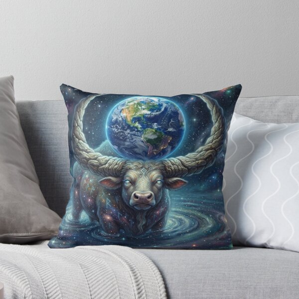 Item preview, Cosmic Bull Holding Earth Space Myth Art designed and sold by AfresStudio.