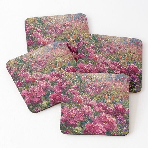 Item preview, Impressionist Floral Oil Painting Pink Peonies Bunny designed and sold by Jozefin's Studio.