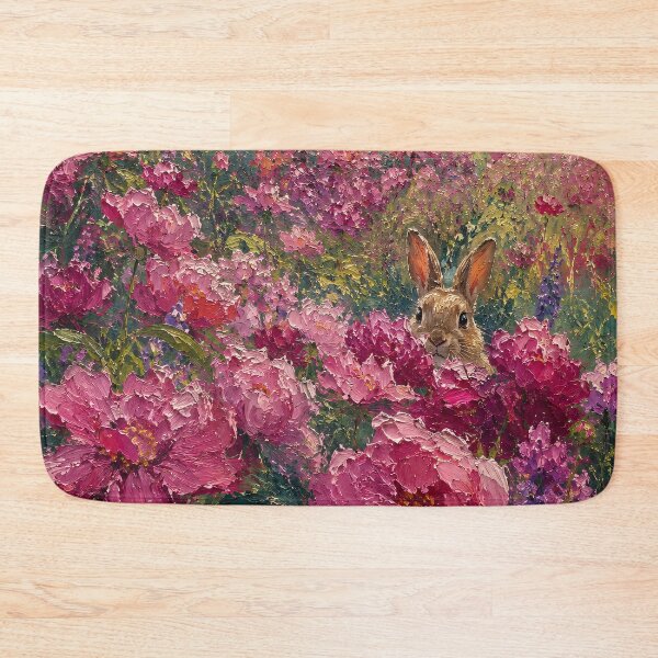 Item preview, Impressionist Floral Oil Painting Pink Peonies Bunny designed and sold by Jozefin's Studio.