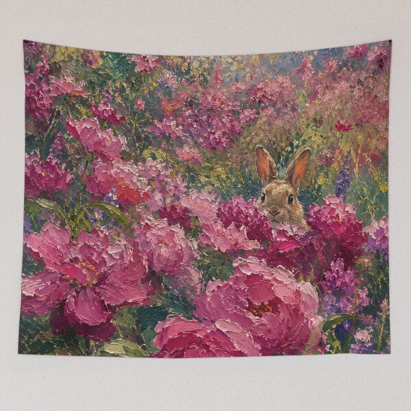 Item preview, Impressionist Floral Oil Painting Pink Peonies Bunny designed and sold by Jozefin's Studio.