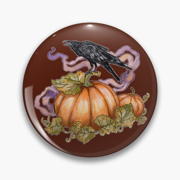 Item preview, Gothic Raven Crow on Autumns Pumpkins Cottagecore Watercolor Art designed and sold by esmavart.