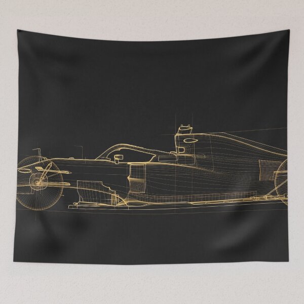 Item preview, Formula One Blueprint Gold Line Drawing Dark Office Side View designed and sold by Jozefin's Studio.
