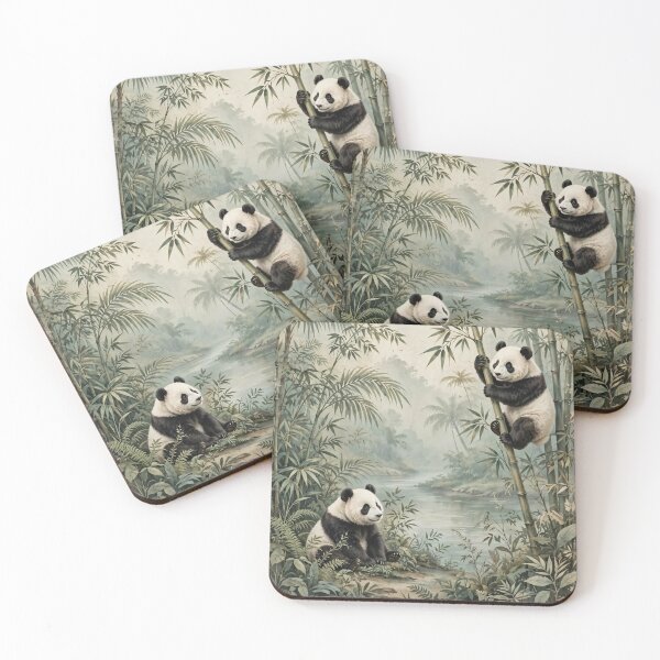 Item preview, Giant Pandas Climbing Bamboo Forest Watercolour Painting designed and sold by Jozefin's Studio.