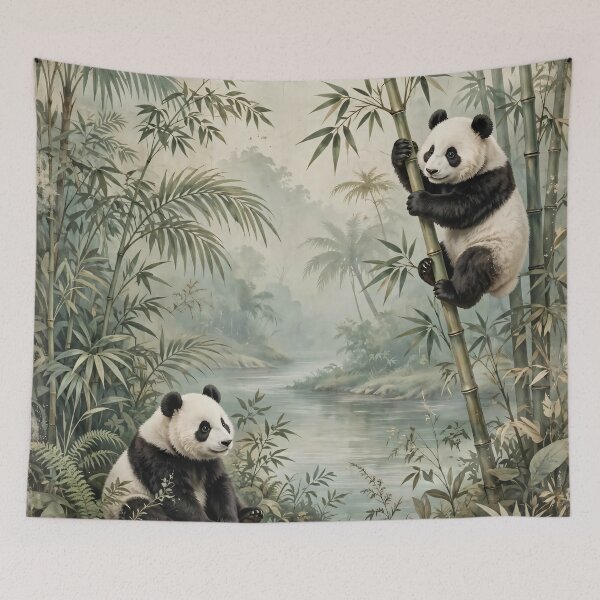 Item preview, Giant Pandas Climbing Bamboo Forest Watercolour Painting designed and sold by Jozefin's Studio.