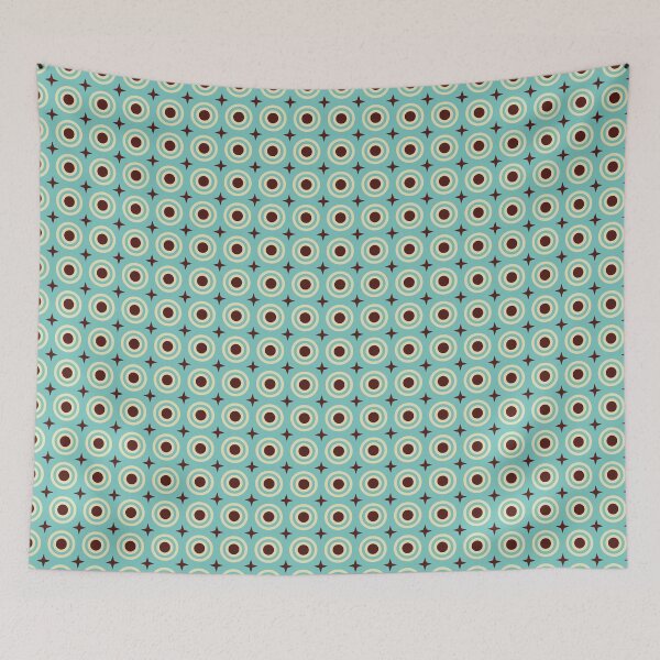 Item preview, Retro Turquoise Cream Brown Geometric Circle Star Seamless Pattern Background designed and sold by Lailaynta.