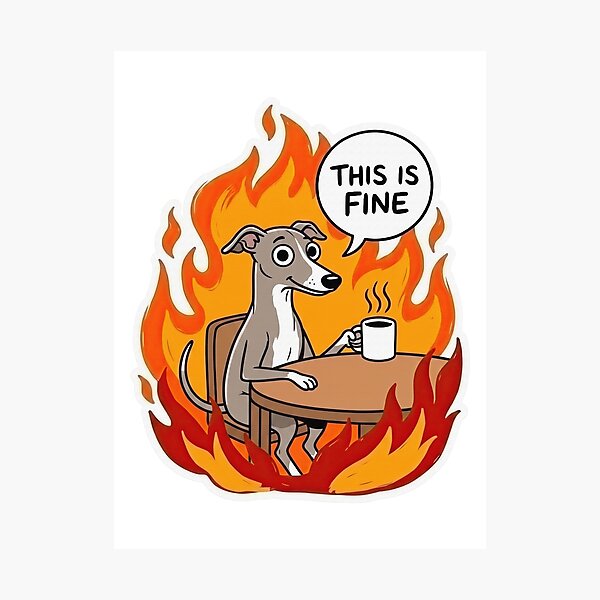 Artikelvorschau, Italienisches Windspiel Kaffee im Feuer Cartoon entworfen und verkauft von Flying Doggo.